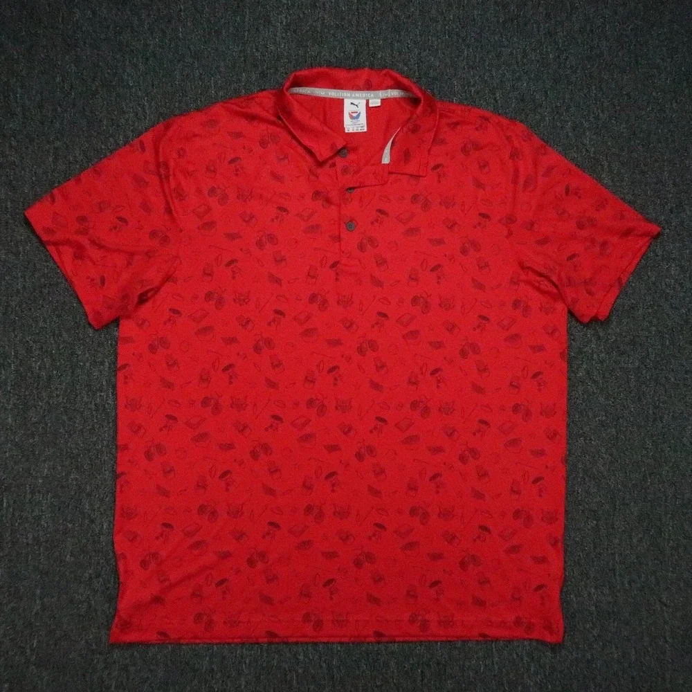 Puma Shirt Men Extra Large Red Volition America Summer Cookout Polo Short Sleeve